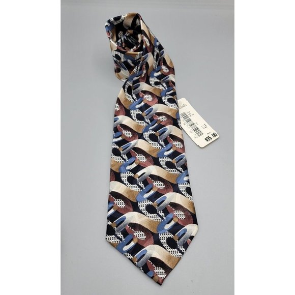 MARTIN WONG Screenplay Neck Tie Mens Abstract Blue Brown Silk NWT - Picture 1 of 7